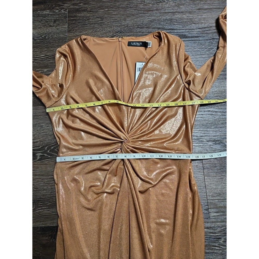 Lauren Ralph Lauren Women's Twisted Front Metallic Long-sleeve Gown Size:14 - Picture 8 of 11
